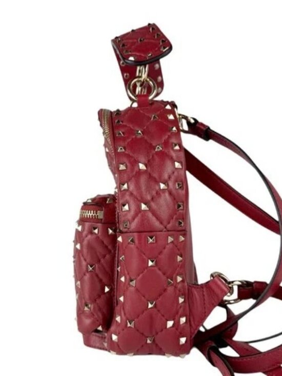 Auth Valentino Garavani Rockstud Backpack Red/Gold Leather/Metal - z9017 main image 9